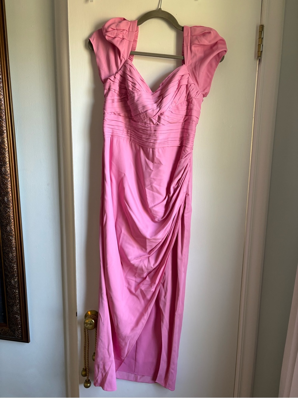 Self-Portrait Pink Ruched V-Neck Maxi Dress